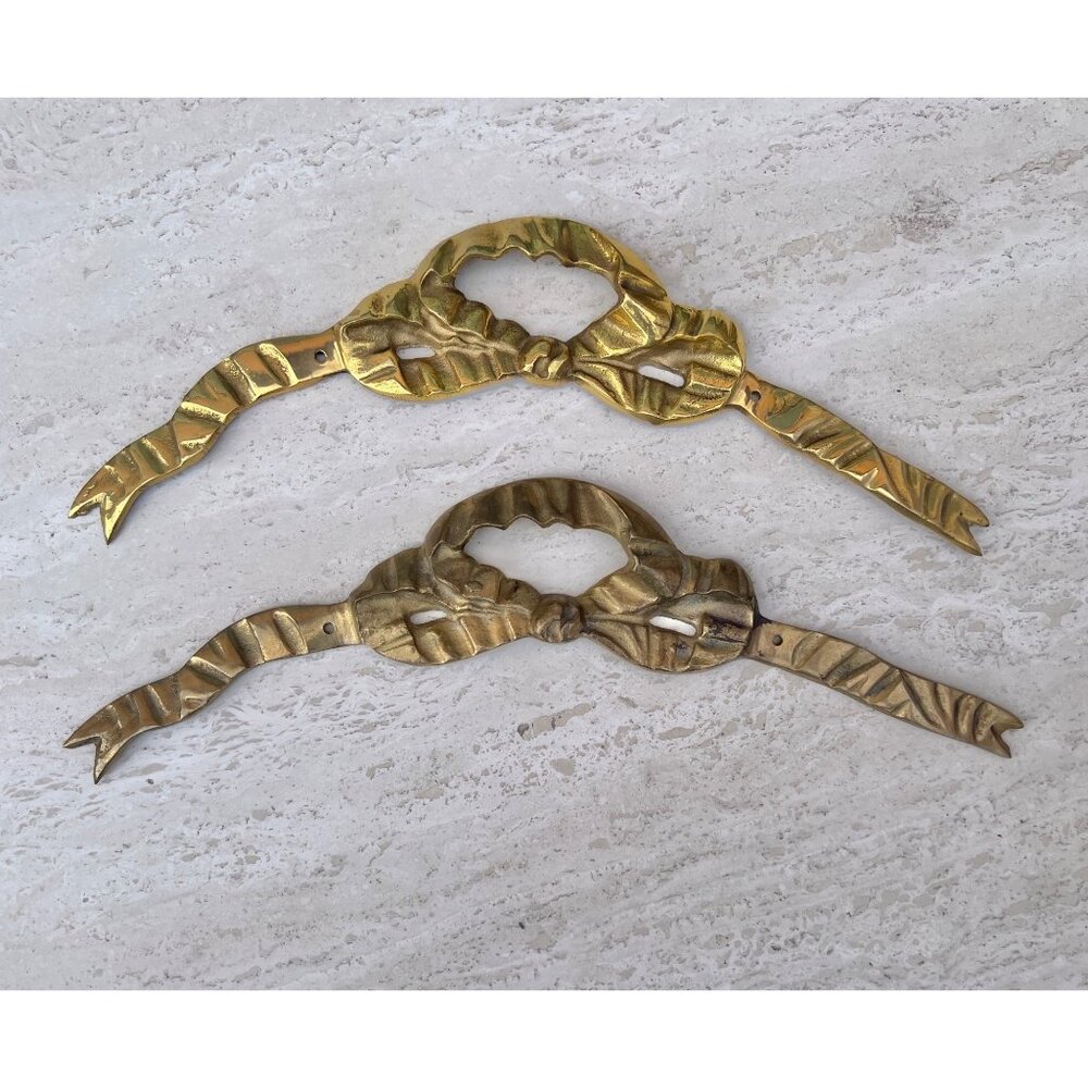 Mirror Topper Pair Brass Vintage Wall Decor 14” French Country Cottage Core